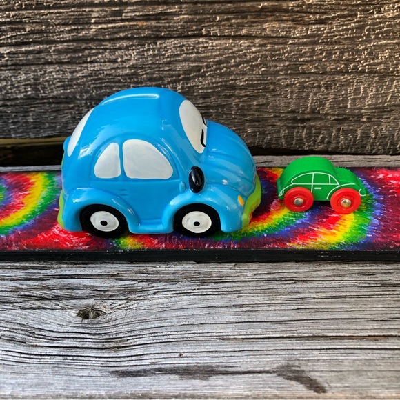 Vintage Beetle Bug VW car Piggy bank Coin Bank Vtg collectible ceramic wooden💚 - Picture 3 of 15